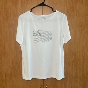 Coral Bay PM white shirt sleeve shirt. American flag in silver blue gold bling
